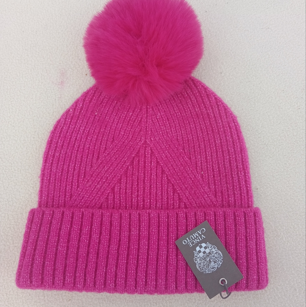 Vince Camuto Hot Pink Pom Knit Beanie - Picture 5 of 5